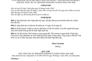 Nghị định 34/2001/NĐ-CP quy chế đấu thầu dự án tìm kiếm thăm dò và khai thác dầu khí