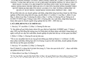 Thông tư 72/2001/TT-BNN hướng dẫn xuất nhập khẩu hàng hoá thuộc diện quản lý chuyên ngành nông nghiệp theo Quyết định 46/2001/QĐ-TTg