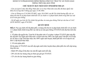 Quyết định 37/2001/QĐ-CTUBBT phân phối sử dụng tiền phạt vi phạm hành chính giao thông Bình Thuận