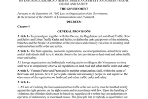 Decree No. 36/2001/ND-CP of July 10, 2001, on ensuring land-road traffic order and safety and urban traffic order and safety.