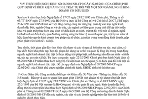 Chỉ thị 22/2001/CT-UB thực hiện 08/2001/NĐ-CP điều kiện an ninh trật tự ngành nghề kinh doanh điều kiện Cần Thơ