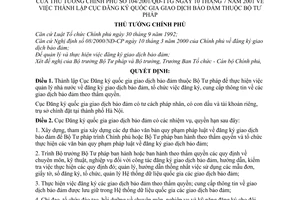 Quyết định 104/2001/QĐ-TTg thành lập Cục đăng ký quốc gia giao dịch bảo đảm thuộc Bộ Tư pháp