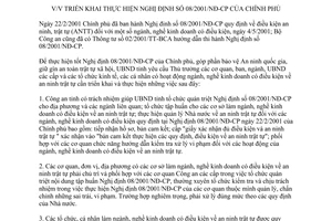 Chỉ thị 24/2001/CT-UB thực hiện 08/2001/NĐ-CP an ninh trật tự ngành kinh doanh có điều kiện Quảng Bình