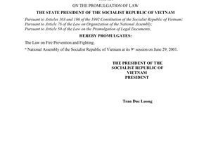Order. No. 08/2001/L-CTN of July 12, 2001, on the promulgation of Law