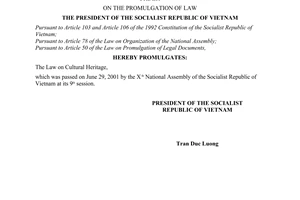 Order No. 09/2001/L-CTN of July 12, 2001, on the promulgation of Law.