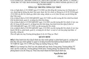 Quyết định 1126/2001/TCTĐC  quy trình nghiệp vụ phát hành, quản lý, sử dụng hoá đơn