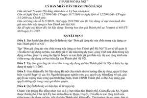Quyết định 54/2001/QĐ-UB  Đơn giá công tác sửa chữa trong xây dựng cơ bản Hà Nội