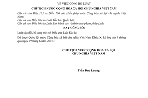 Lệnh công bố Luật bổ sung Luật Đất đai 06/2001/L-CTN