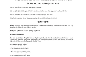 Quyết định 22/2001/QĐ-UB phê duyệt điều chỉnh Quy hoạch chung thị xã Đồng Hới Quảng Bình 1999 - 2020