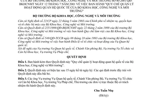 Quyết định 40/2001/QĐ-BKHCNMT Quy chế quản lý hoạt động quan hệ quốc tế của Bộ Khoa học, Công nghệ và Môi trường