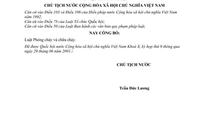 Lệnhcông bố luật  Phòng cháy và chữa cháy 08/2001/L-CTN