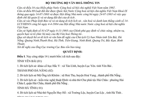 Quyết định 38/2001/QĐ-BVHTT công nhận di tích lịch sử văn hoá danh lam thắng cảnh