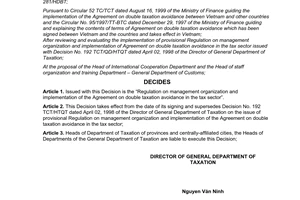 Decision No. 1133 TCT/QD-HTQT management implementation of agreement on double taxation avoidance