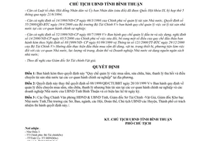 Quyết định  40/2001/QĐ-CTUBBT quản lý mua sắm sửa chữa bán thanh lý tài sản nhà nước Bình Thuận