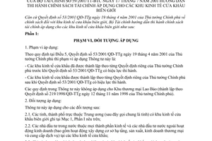Thông tư 59/2001/TT-BTC hướng dẫn thi hành chính sách tài chính áp dụng cho các khu kinh tế cửa khẩu biên giới