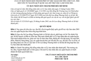 Quyết định 59/2001/QĐ-UB giao chỉ tiêu cho vay, thu hồi vốn từ nguồn Quỹ Quốc gia hỗ trợ việc làm năm 2001