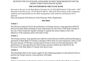 Decision No. 893/2001/QD-NHNN of July 17, 2001, on the performance of the foreign currency swap operation between the state bank and banks to meet requirements for the short-term VND funds of banks