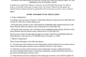 Circular No. 59/2001/TT-BTC of July 17, 2001, guiding the implementation of financial policies applicable to the border-gate economic zones.