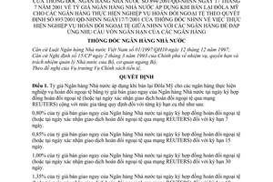 Quyết định 894/2001/QĐ-NHNN tỷ giá Ngân hàng Nhà nước áp dụng khi bán lại đôla Mỹ cho ngân hàng thực hiện nghiệp vụ hoán đổi ngoại tệ