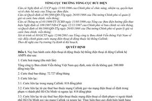 Quyết định 550/2001/QÐ-TCBÐ cước mạng điện thoại di động thuộc hệ thống Callink