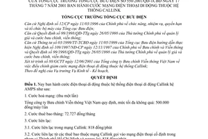 Quyết định 550-TCBĐ/QĐ cước mạng điện thoại di động hệ thống Callink