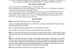 Quyết định 107/2001/QĐ-TTg áp dụng chính sách khu kinh tể cửa khẩu tỉnh An Giang