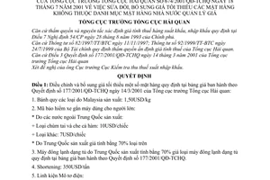 Quyết định 674/2001/QĐ-TCHQ sửa đổi giá tối thiểu mặt hàng không thuộc danh mục mặt hàng Nhà nước quản lý giá