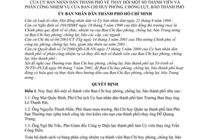 Quyết định 60/2001/QĐ-UB thay đổi thành viên phân công nhiệm vụ của Ban Chỉ huy phòng, chống lụt, bão thành phố