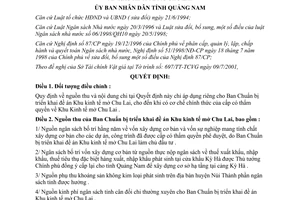 Quyết định 36/2001/QĐ-UB thu chi Ban triển khai đề án Khu kinh tế mở Chu Lai Quảng Nam