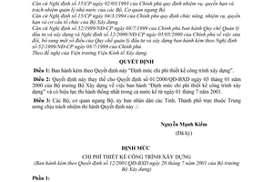 Quyết định 12/2001/QĐ-BXD định mức chi phí thiết kế công trình xây dựng