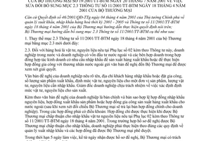 Thông tư 19/2001/TT-BTM quản lý xuất khẩu, nhập khẩu hàng hoá  bổ sung mục 2.3 Thông tư 11/2001/TT-BTM