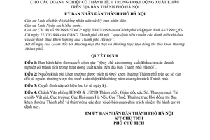 Quyết định 58/2001/QĐ-UB Quy chế xét thưởng xuất khẩu cho các doanh nghiệp có thành tích trong hoạt động xuất khẩu trên địa bàn Hà Nội