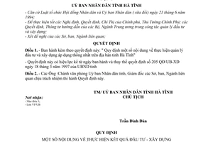 Quyết định 1547/2001/QĐ/UB-XD1 thực hiện quản lý đầu tư và xây dựng tỉnh Hà Tĩnh