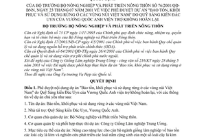 Quyết định 76/2001/QĐ-BNN duyệt dự án bảo tồn khôi phục sử dụng rừng vùng núi Việt Nam do Quỹ sáng kiến Đác Uyn vương quốc Anh viện trợ không hoàn lại