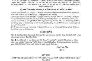 Quyết định 43/2001/QĐ-BKHCNMT Quy chế làm việc Hội đồng tư vấn Khoa học Công nghệ về an toàn công trình thuỷ điện Hoà Bình