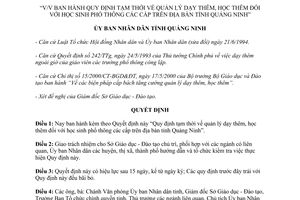 Quyết định 2011/2001/QĐ-UBND quản lý dạy học thêm với học sinh phổ thông các cấp Quảng Ninh