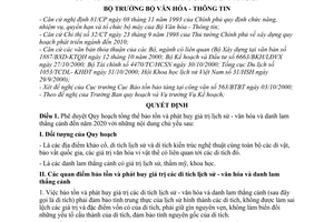 Quyết định 1706/2001/QĐ-BVHTT phê duyệt Quy hoạch tổng thể bảo tồn phát huy giá trị lịch sử - văn hóa danh lam thắng cảnh đến năm 2020