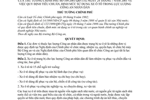 Quyết định 109/2001/QĐ-TTg  tiêu chuẩn, định mức sử dụng xe ô tô trong lực lượng công an nhân dân