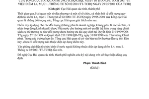 Công văn2942/TCHQ-GSQL thực hiện TT 02/2001/TT-TCHQ