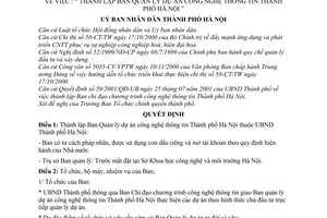 Quyết định 60/2001/QĐ-UB thành lập Ban quản lý dự án công nghệ thông tin Thành phố Hà Nội