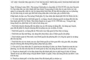 Chỉ thị 20/2001/CT-UB thanh tra quản lý sử dụng đất  địa bàn Hồ Chí Minh