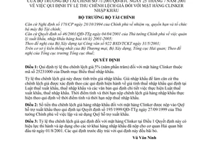 Quyết định 71/2001/QĐ-BTC tỷ lệ thu chênh lệch giá đối với mặt hàng Clinker nhập khẩu