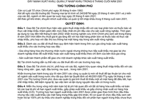 Quyết định 908/2001/QĐ-TTg biện pháp đẩy mạnh xuất khẩu quản lý nhập khẩu trong 6 tháng cuối năm 2001