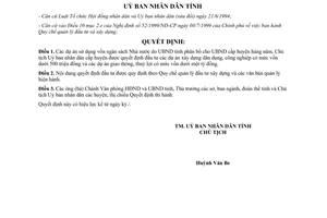 Quyết định 3465/2001/QĐ-UB phân cấp quyết định đầu tư dự án sử dụng vốn ngân sách Bến Tre