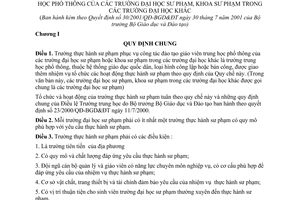 Quyết định 30/2001/QĐ-BGDĐT quy chế trường thực hành sư đào tạo giáo viên