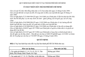 Quyết định 64/2001/QĐ-UB  hạn mức đất ở tại thành phố Hồ Chí Minh