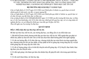 Quyết định 31/2001/QĐ-BGDĐT thí điểm tổ chức đào tạo, kiểm tra, thi công nhận tốt nghiệp đại học, cao đẳng chính quy theo học chế tín chỉ