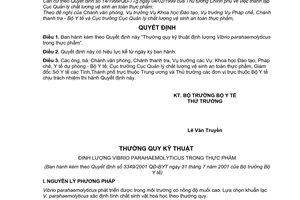 Quyết định 3349/2001/QĐ-BYT Thường quy kỹ thuật định lượng Vibrio parahaemolyticus trong thực phẩm