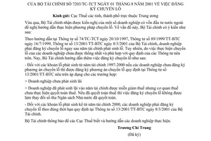Công văn 7203/TC-TCT đăng ký chuyển lỗ