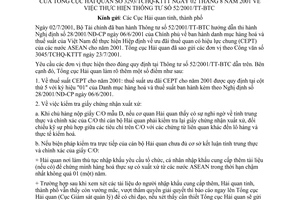 Công văn 3293/TCHQ-KTTT thực hiện TT 52/2001/TT-BTC